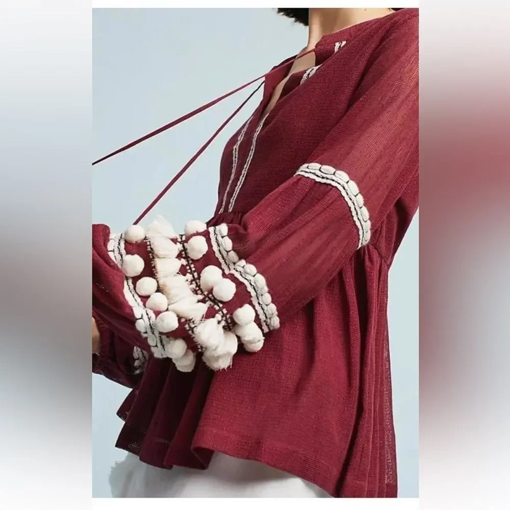 Anthropologie Nisha Peasant Top by Vineet Bahl $138 Sz XS